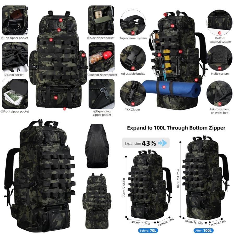 70L/100L Camping Hiking Backpa – Hiking Backpack Waterproof recenzja i cena