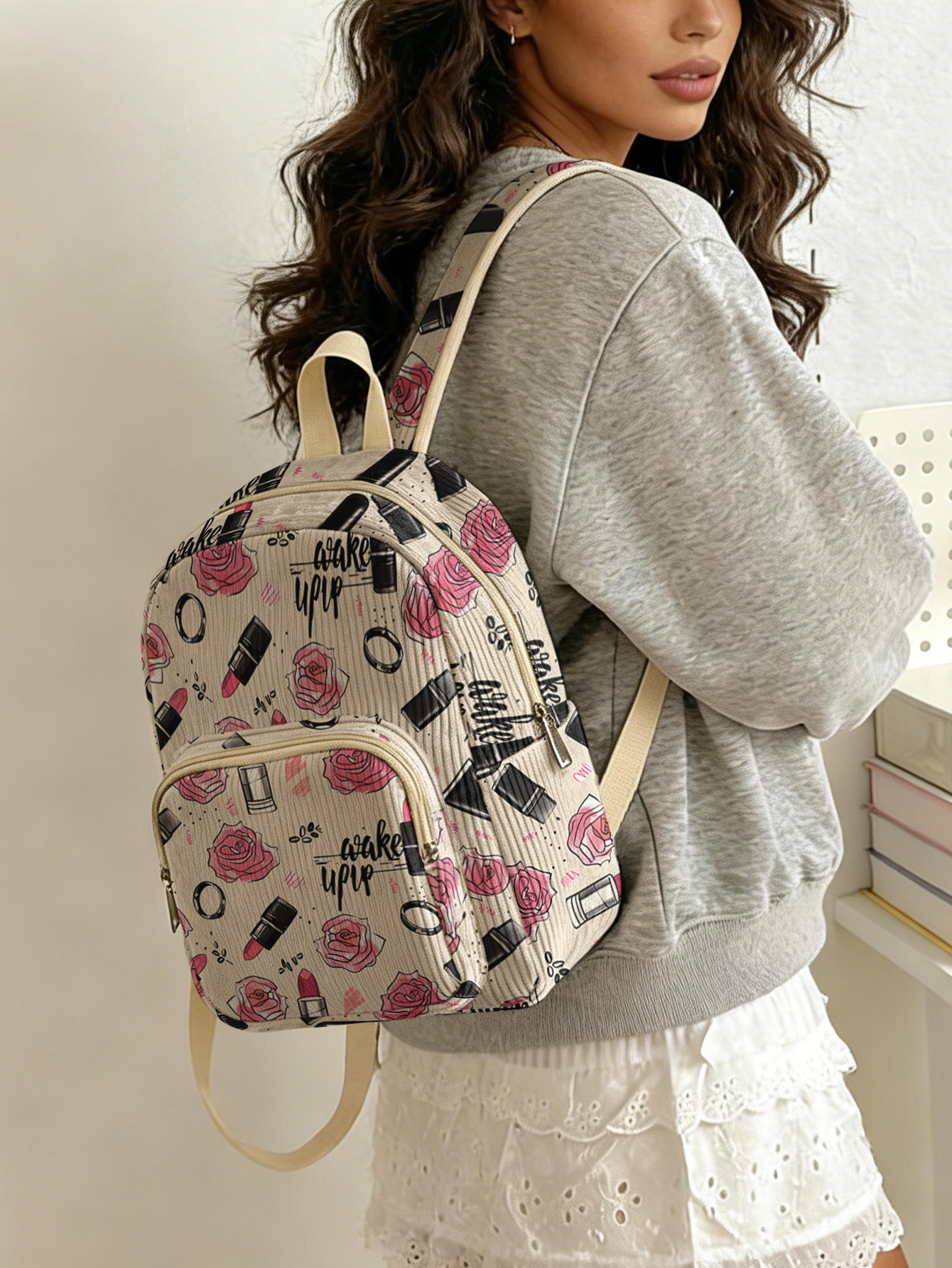 Rose Lipstick Print Allover Wo – Fashion Backpack Women recenzja i cena