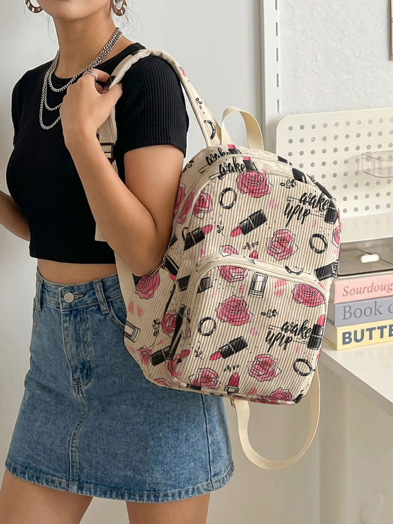 Rose Lipstick Print Allover Wo – Fashion Backpack Women recenzja i cena