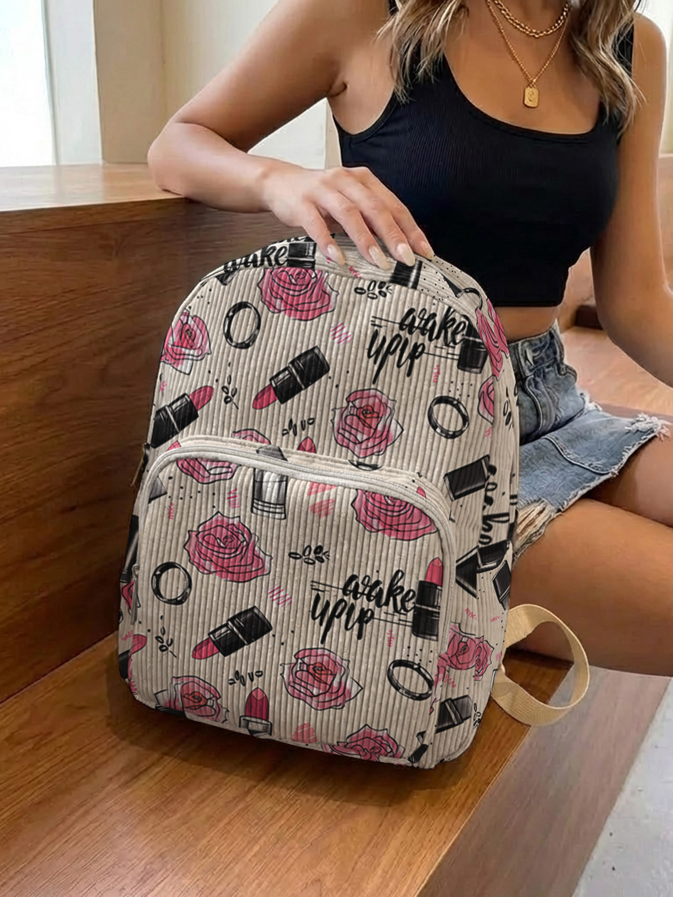 Rose Lipstick Print Allover Wo – Fashion Backpack Women recenzja i cena