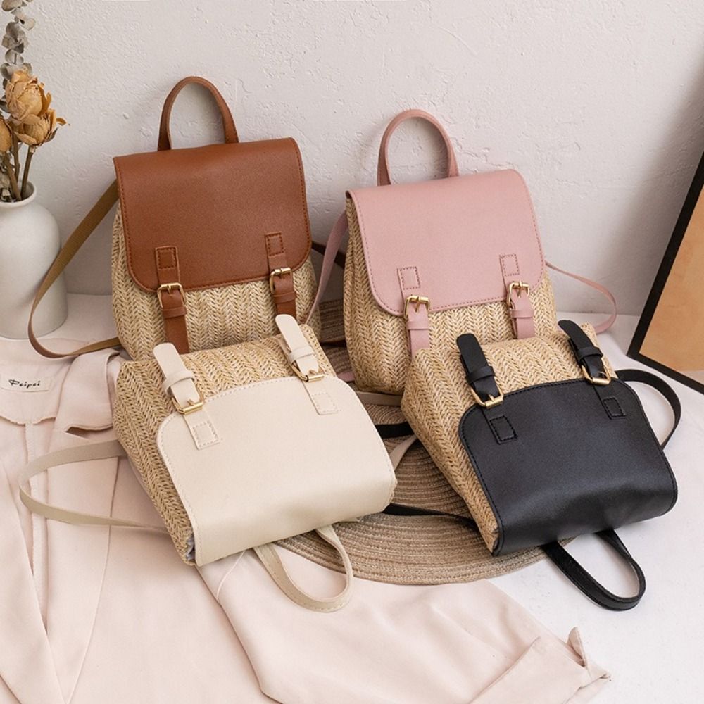 Fashion PU Leather Straw Backp – Leather Backpack Vintage recenzja i cena